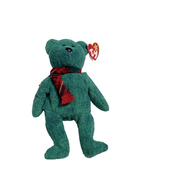 Ty Wallace Beanie Baby 1999 – Green Bear with Plaid Scarf – Collectible Plush - Picture 6 of 12